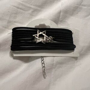 Black wraparound bracelet with Silver Star Pendant unisex.